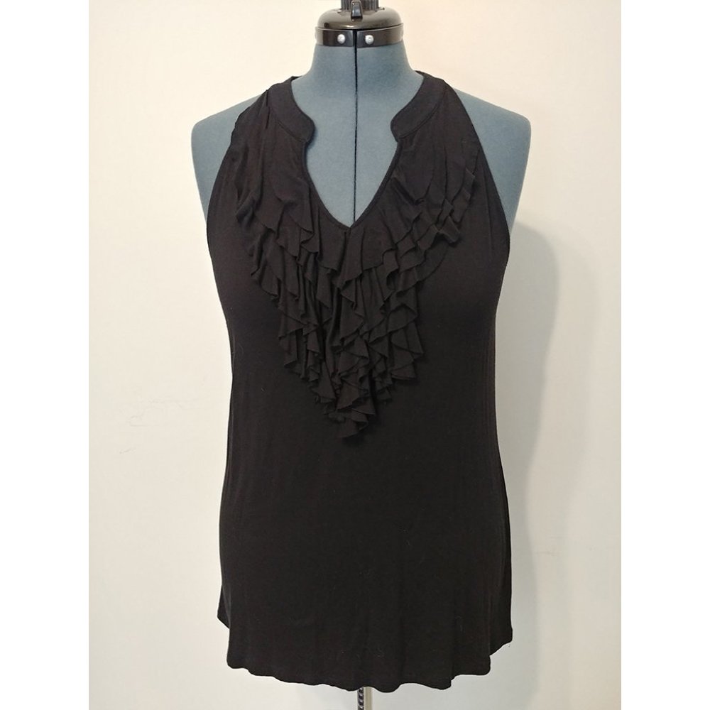Lane Bryant Ruffle Neck Sleeveless Black Tank Top